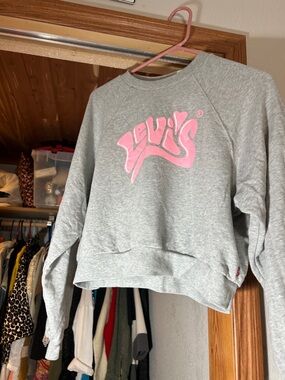 Levi's Gray Crewneck Sweatshirt with Pink Logo